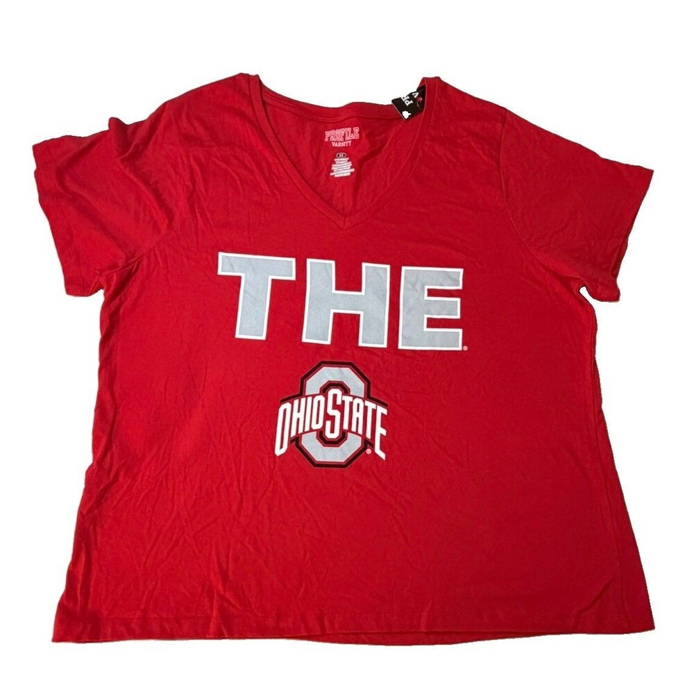 Ohio State Buckeyes Womens 2X T Shirt Red THE Logo V Neck Profile Varsity
